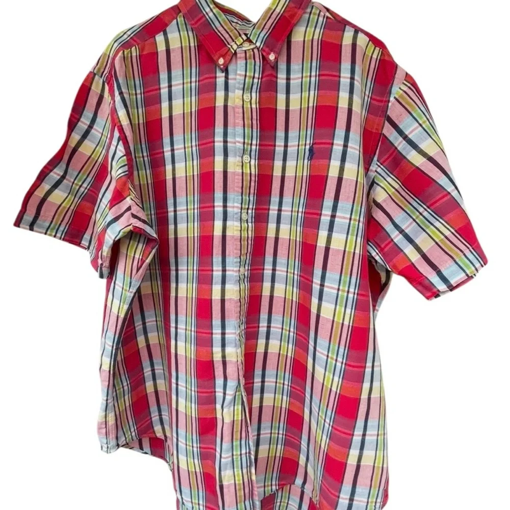 Ralph Lauren Men's size XL Red Plaid short sleeve button down Shirt logo